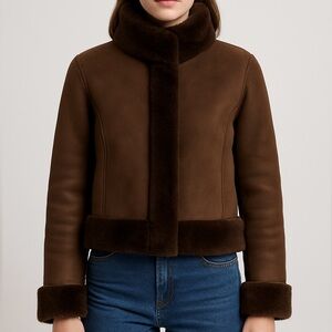 Tory Burch / Bergdorf Goodman Chocolate Brown Suede Shearling Jacket XS